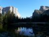 El Capitan, Cathedral Rocks and Bridal Veil Fall mirrored in the Merced River